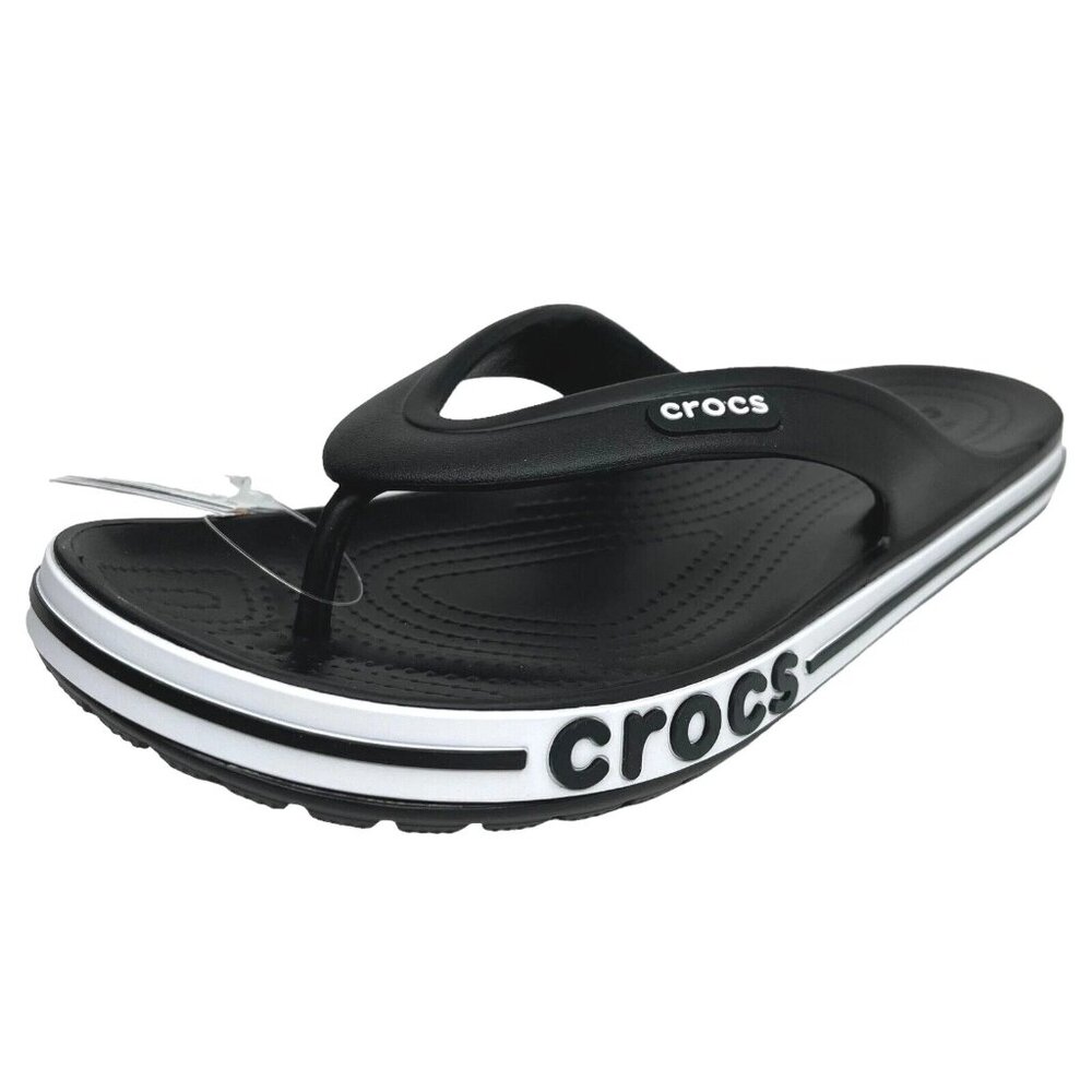 Crocs Mens Bayaband Flip Flop Thong Sandal Size 8-9 Black-White Water Friendly